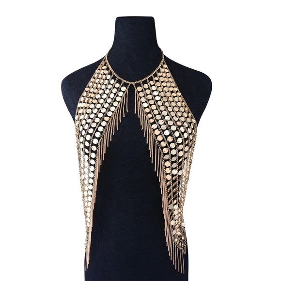 Tops - NWT Gold Metal Fringe Festival Bra Top